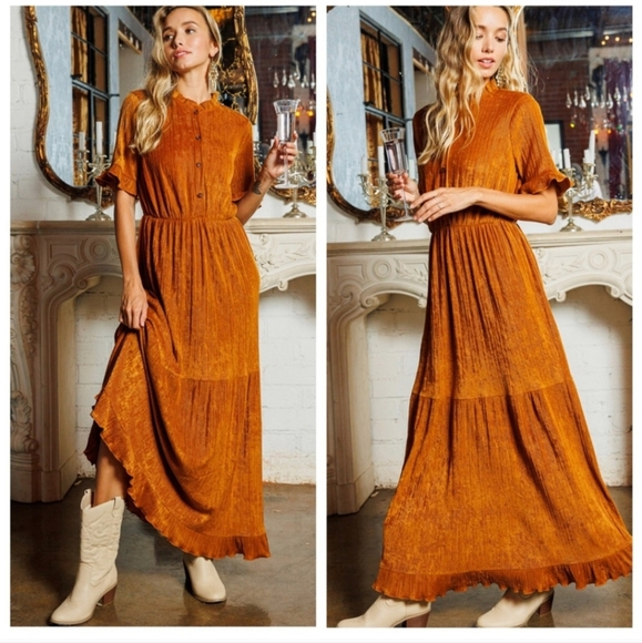 Rust-Toned Pleated Maxi Dress – Effortless Elegance for Any Occasion - Picture 4 of 4
